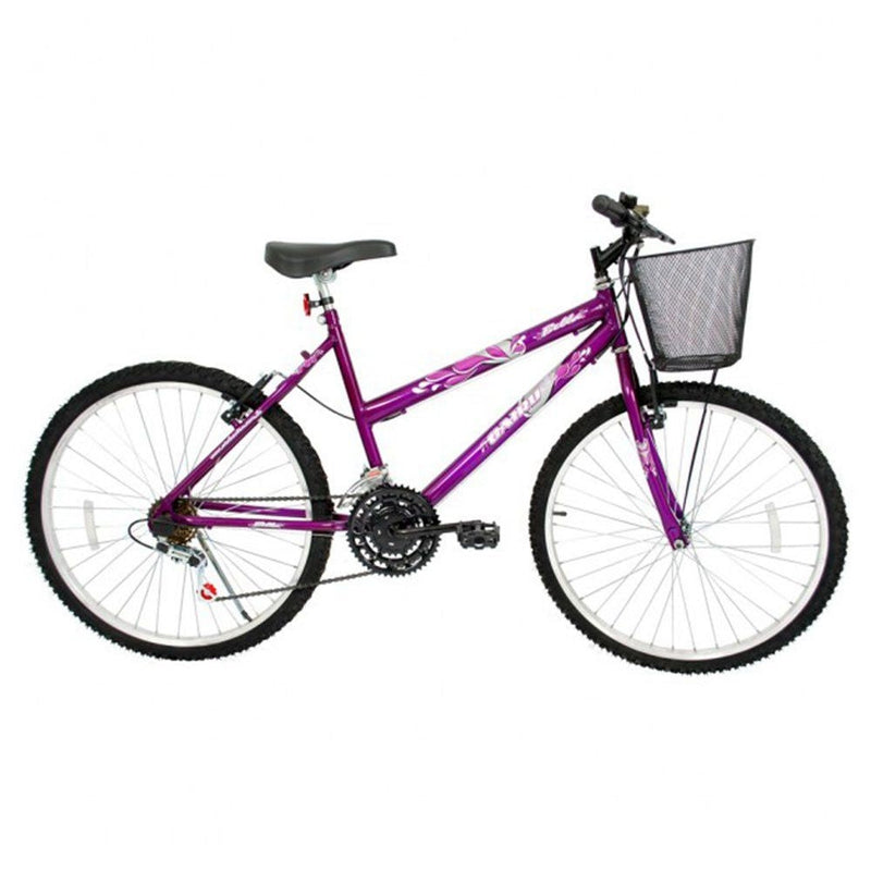Bicicleta Aro 26 21 Marcha Feminino Com Cesta Bella Cairu - Roxo