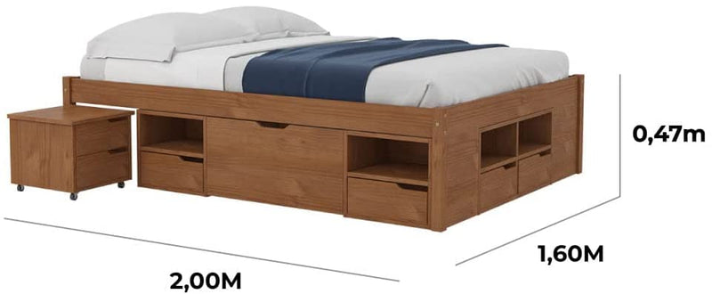 Cama Queen Multifuncional Madeira Maciça 6 Gavetas Charme Inter Link Amendoa