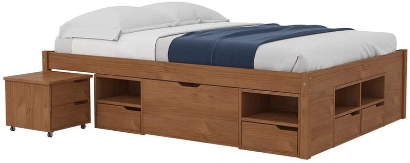 Cama Queen Multifuncional Madeira Maciça 6 Gavetas Charme Inter Link Amendoa