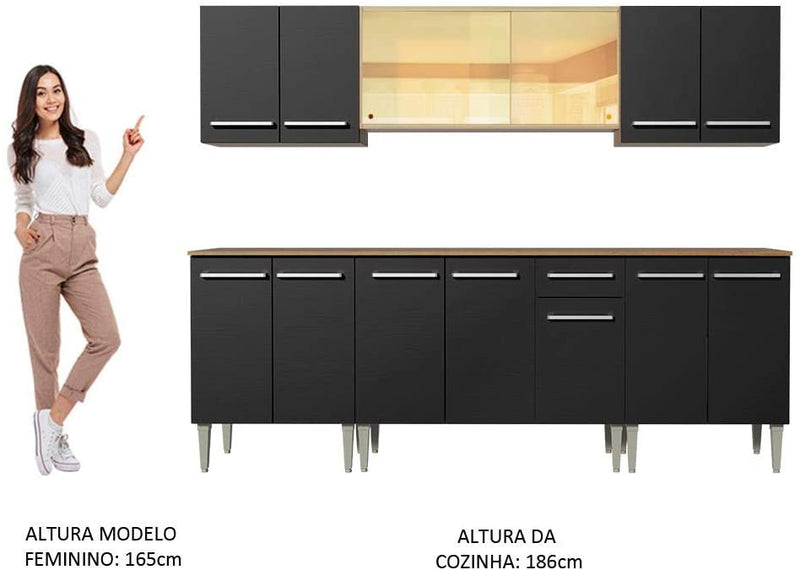 Cozinha Completa Madesa Emilly Fire com Balcão e Armário Aéreo Reflex - Rustic/preto