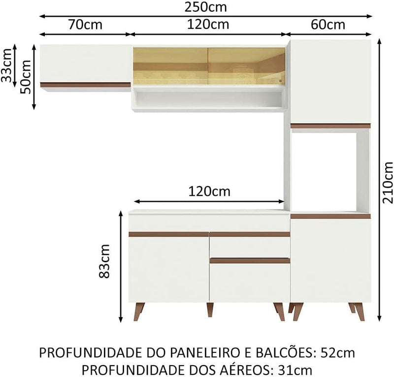 Cozinha Completa Madesa Reims 250004 com Armário e Balcão - Branco