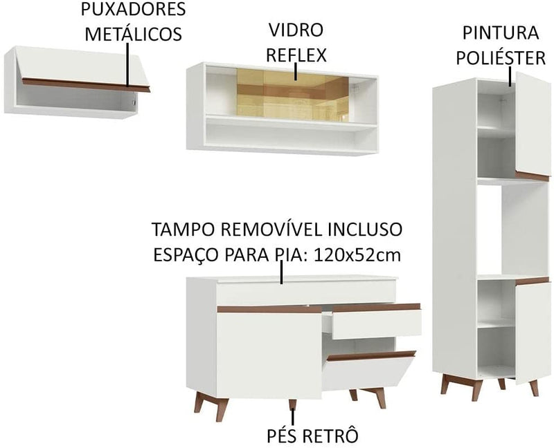 Cozinha Completa Madesa Reims 250004 com Armário e Balcão - Branco
