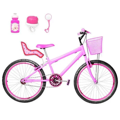 Bicicleta Infantil Aro 24 Aero E Cadeirinha Rosa E Pink