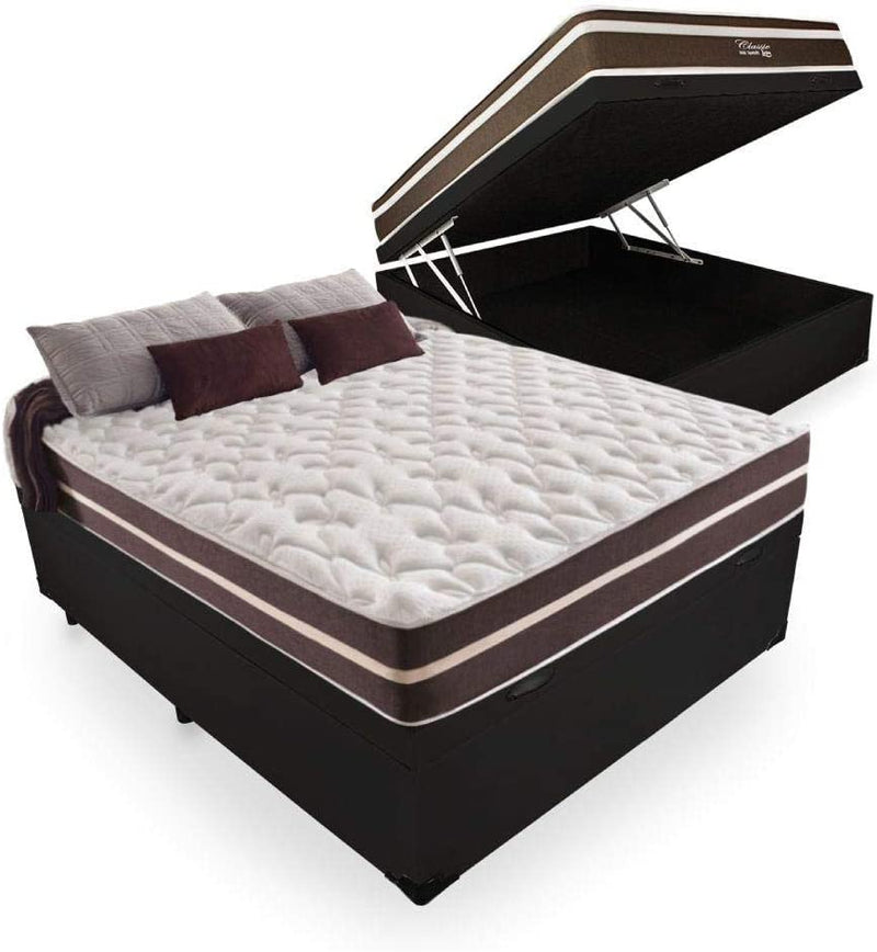Cama Box Com Baú Casal + Colchão De Molas - Anjos - Classic Superlastic 138cm