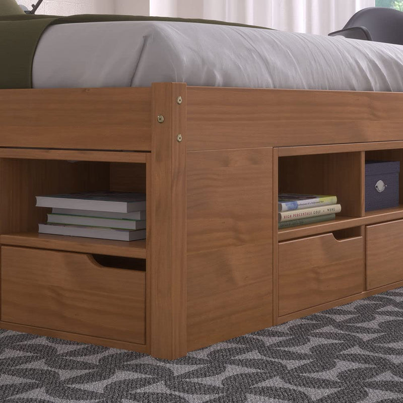 Cama Queen Multifuncional Madeira Maciça 6 Gavetas Charme Inter Link Amendoa