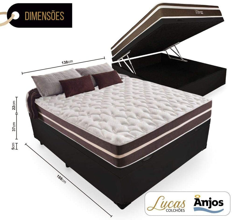 Cama Box Com Baú Casal + Colchão De Molas - Anjos - Classic Superlastic 138cm