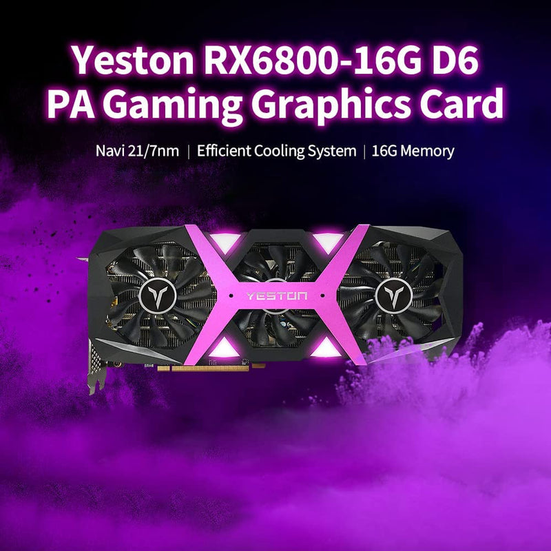 Placa de vídeo,Placa gráfica para jogos RX6800-16G D6 PB com memória 16G / 256bit / GDDR6 3 ventiladores de tamanho grande Placa traseira de metal luz respiratória