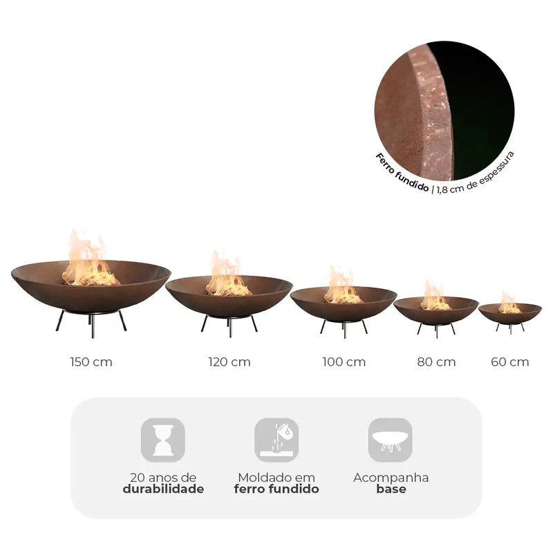 Lareira Externa Ecológica - Tacho Corten | 150cm