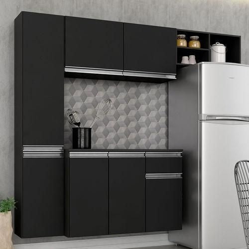 Armário De Cozinha 4 Peças Petra Preto - Móveis Arapongas