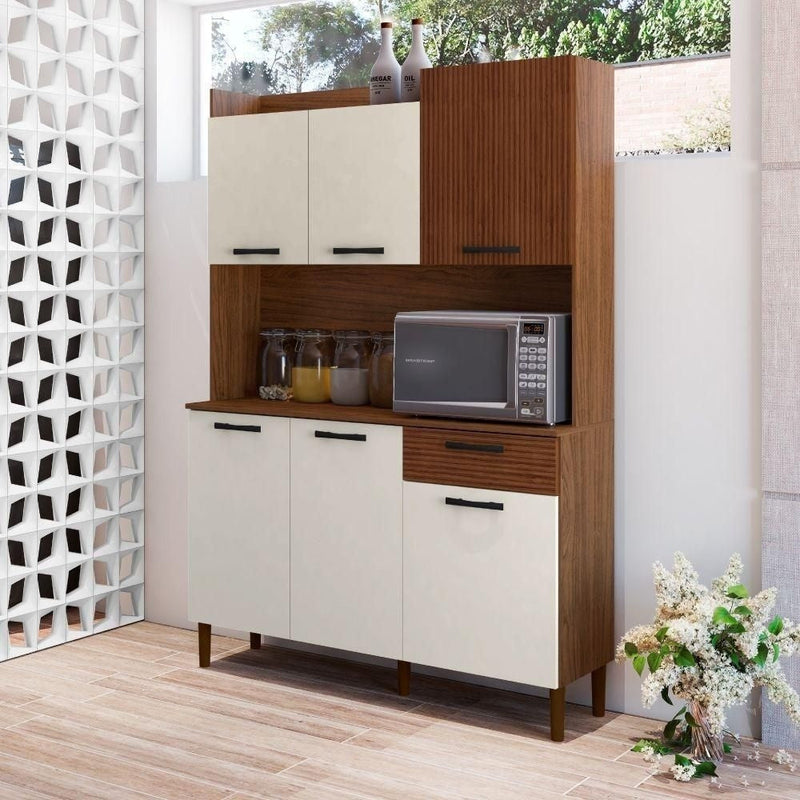 Armário de Cozinha Completa Genova Nogueira / Off White