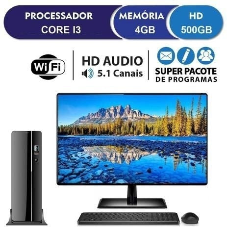 Computador Desktop Completo com Monitor 19.5" HDMI Intel Core i3 4GB HD 500GB Wifi com mouse e teclado EasyPC SlimDesk