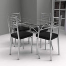 Conjunto de Mesa Tampo Vidro Lion com 4 Cadeiras Juliana Yescasa Cromado/Preto