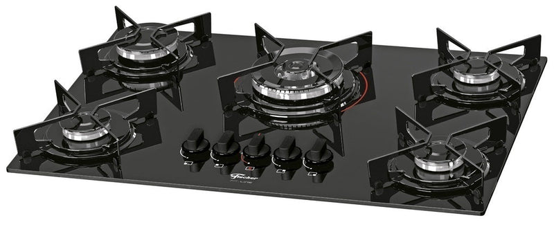 Cooktop à Gás 5 Bocas Fischer Fit Line Preto com Tripla Chama - Bivolt