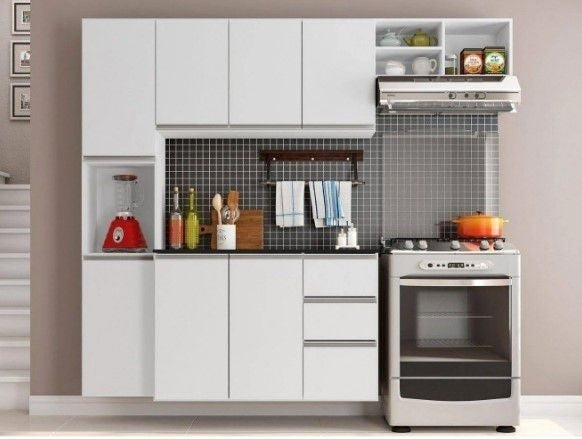 Cozinha Completa Poliman Móveis Laura - Com Balcão 8 Portas 2 Gavetas