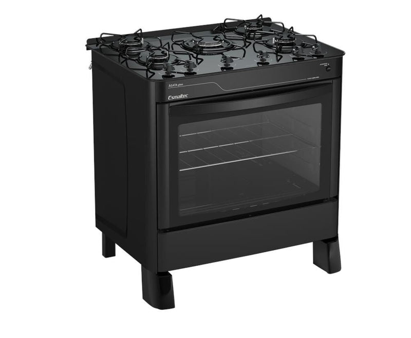 Fogão Ágata Glass 5 Bocas, Preto, Acendimento automático - Esmaltec