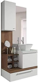 Gabinete para Banheiro sem Cuba com Espelheira Ravenna Espresso Móveis Branco/Nogal Sevilha