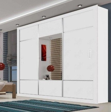Guarda Roupa Casal Com Espelho 3 Portas De Correr Lotse Carioca Móveis