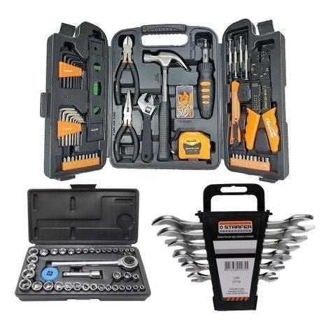 Kit Jogo De Ferramentas 175 C Maleta De Soquetes E Chaves De Boca Fixa